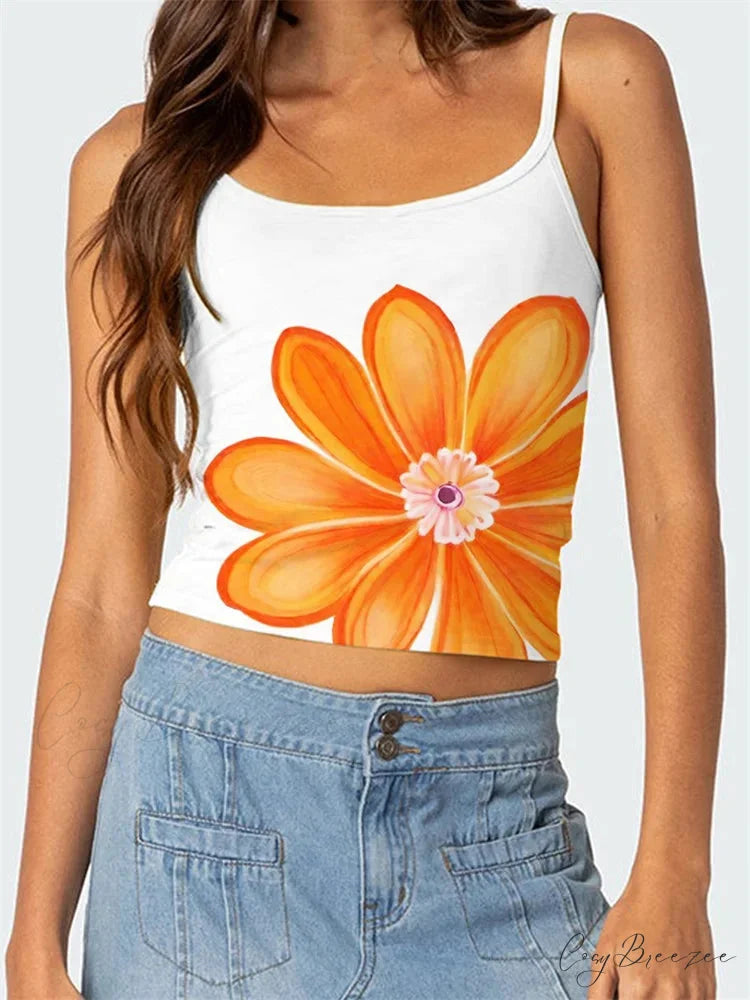 Floral Backless Spaghetti Strap Vintage Crop Top WHITE5 / S croptop-250126