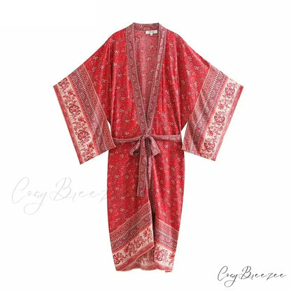 Floral Bat Sleeve Boho Kimono Swimwear Dress bohodress-250126