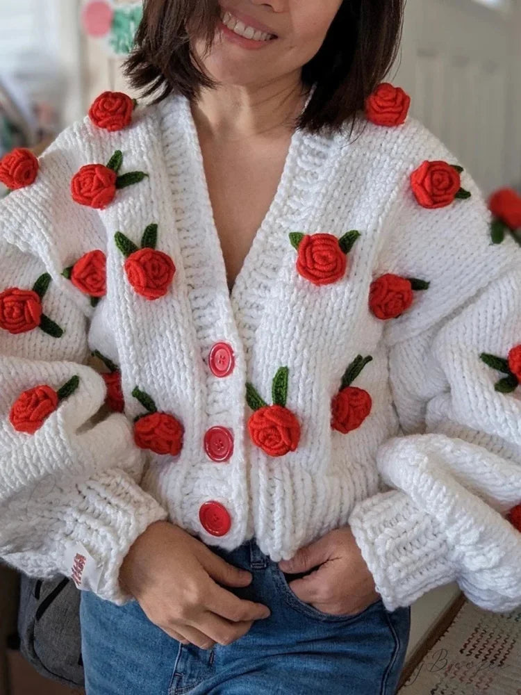 Floral Button Closure Knit Cardigan cardigans-241228
