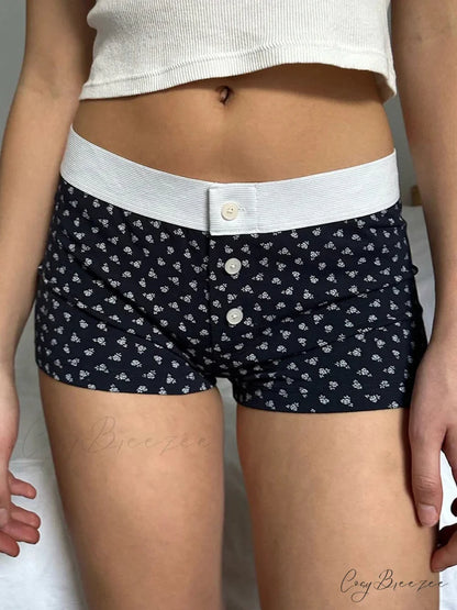 Floral Button Elastic Waist Shorts short-250223
