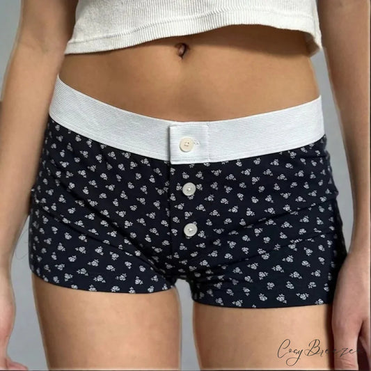 Floral Button Stretch Lounge Shorts short-250223