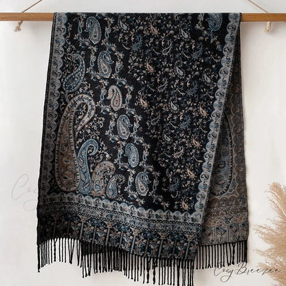 Floral Cashmere Blanket Winter Scarf black scarf-241228