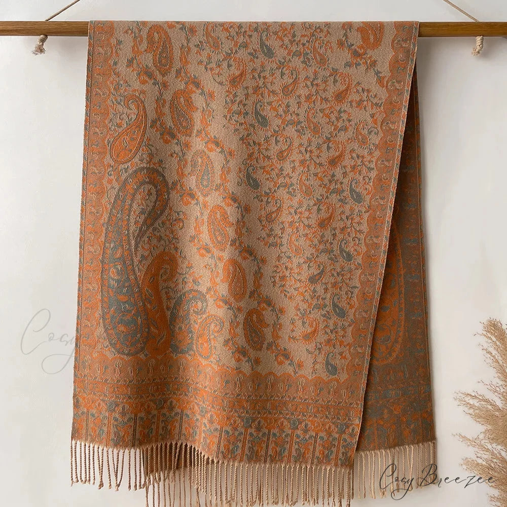 Floral Cashmere Blanket Winter Scarf coffee scarf-241228