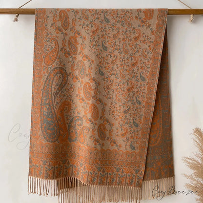Floral Cashmere Blanket Winter Scarf coffee scarf-241228