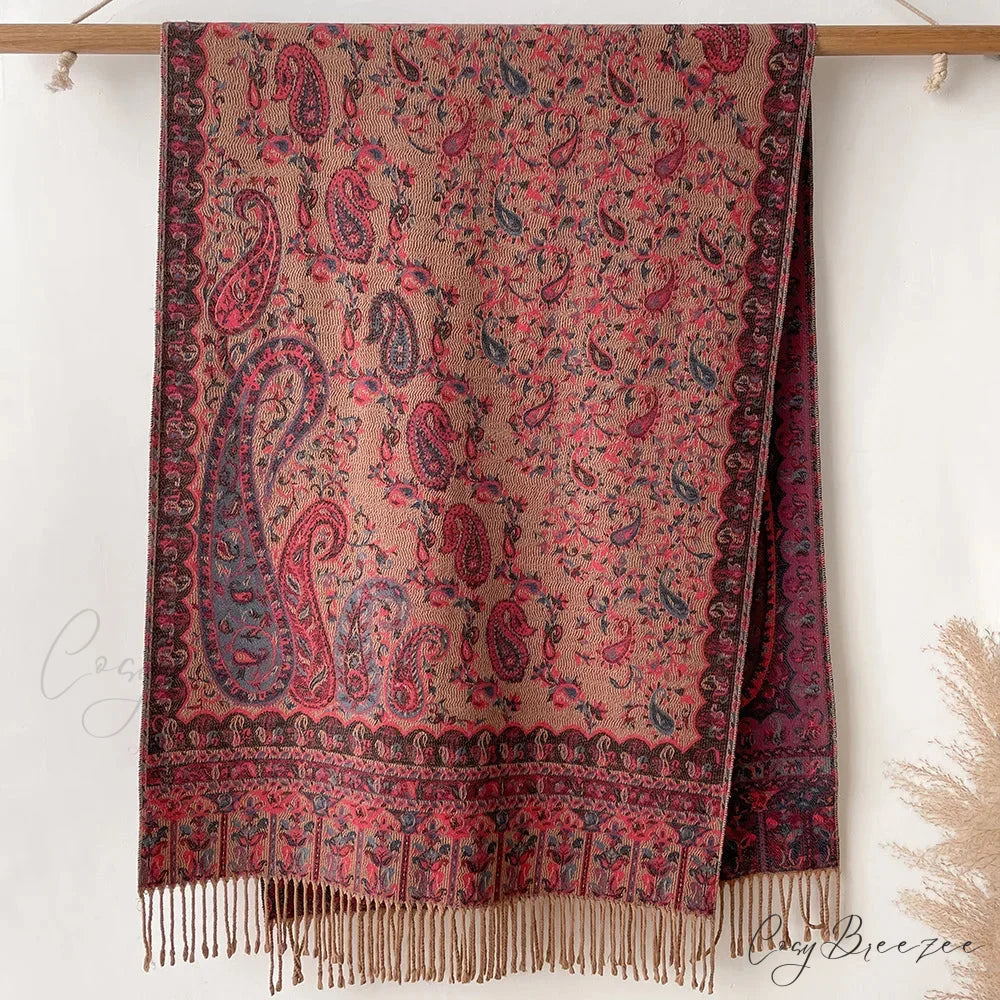 Floral Cashmere Blanket Winter Scarf red 1 scarf-241228
