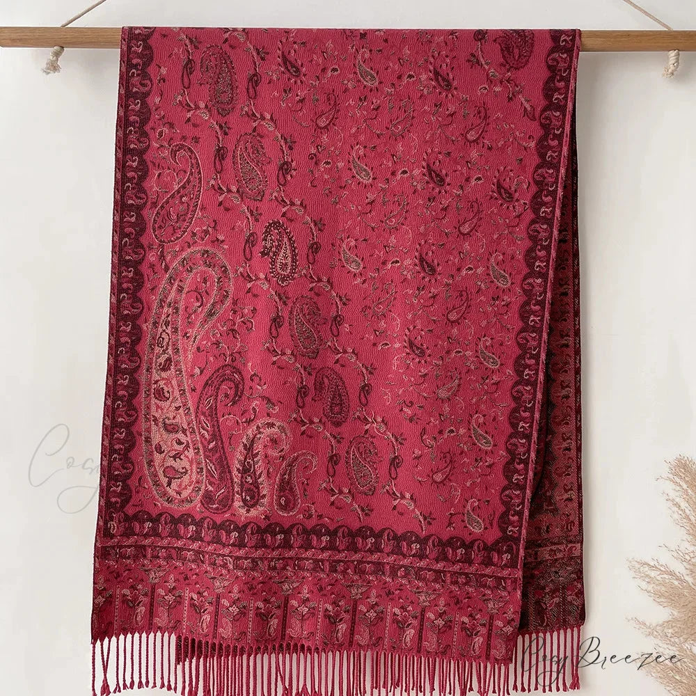 Floral Cashmere Blanket Winter Scarf red 2 scarf-241228