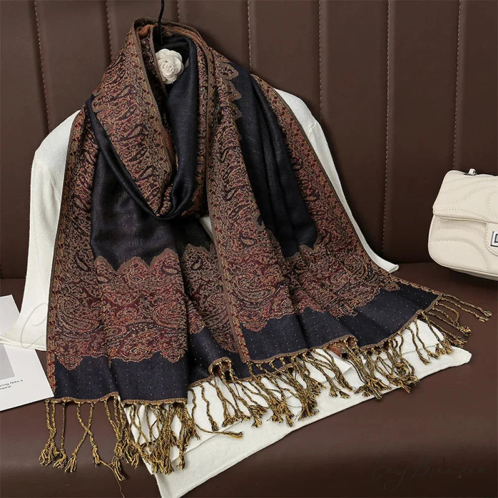 Floral Cashmere Shawl Winter Scarf black 1 scarf-241228