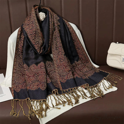 Floral Cashmere Shawl Winter Scarf black 1 scarf-241228
