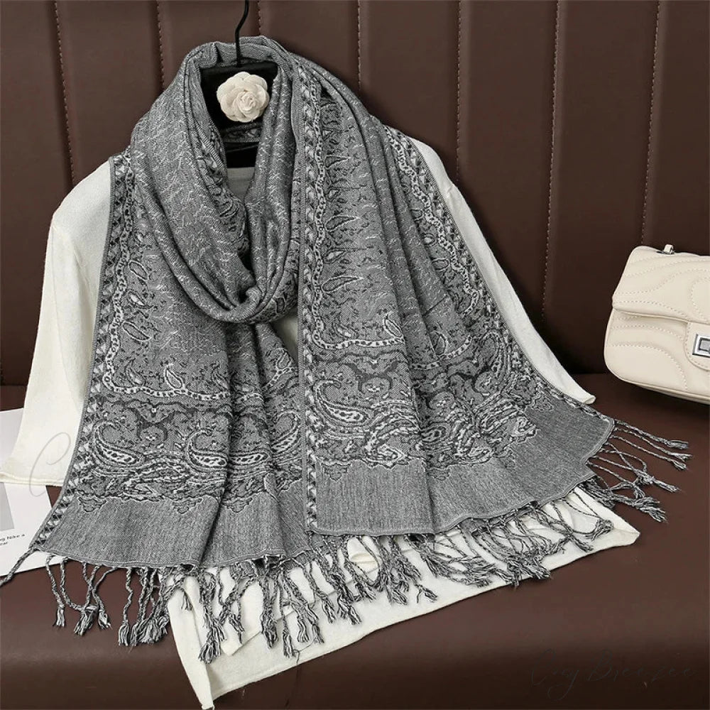 Floral Cashmere Shawl Winter Scarf grey 1 scarf-241228