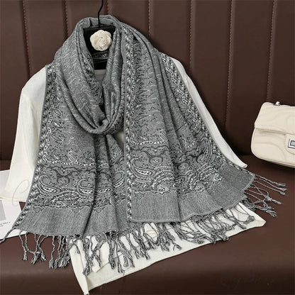 Floral Cashmere Shawl Winter Scarf grey 1 scarf-241228