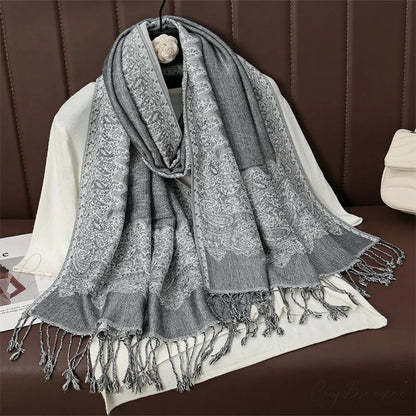 Floral Cashmere Shawl Winter Scarf grey scarf-241228