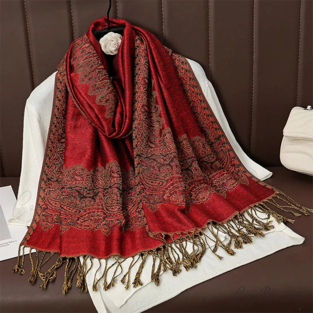 Floral Cashmere Shawl Winter Scarf red 1 scarf-241228