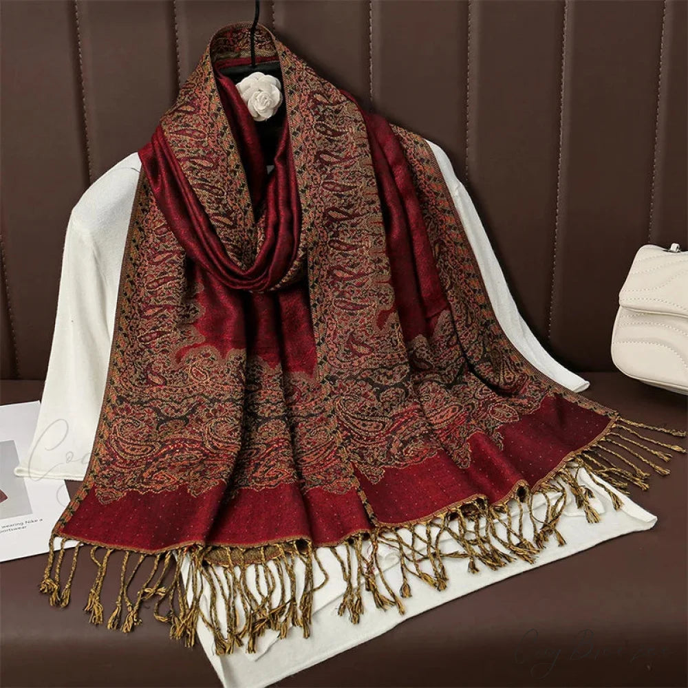 Floral Cashmere Shawl Winter Scarf red 2 scarf-241228