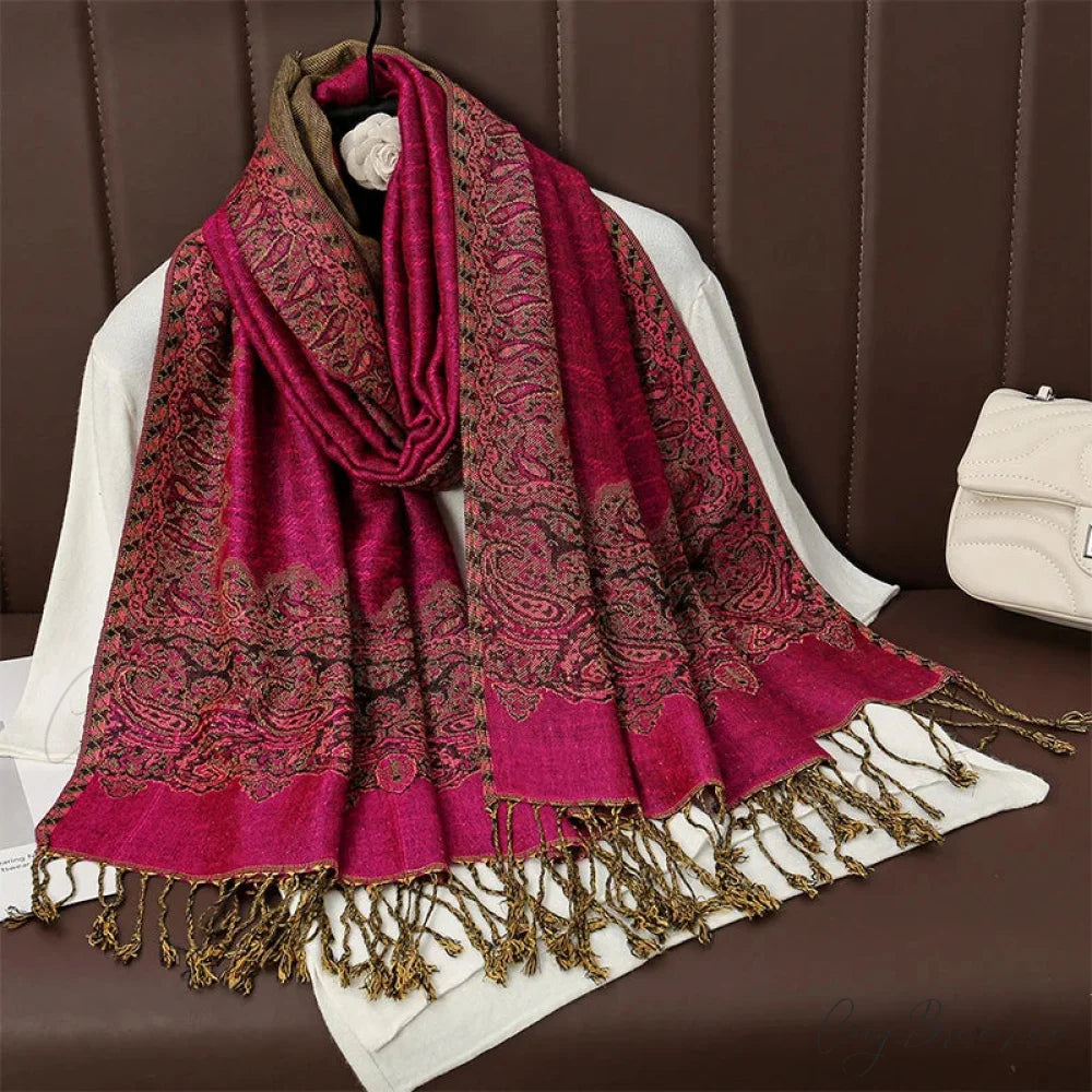 Floral Cashmere Shawl Winter Scarf red 3 scarf-241228