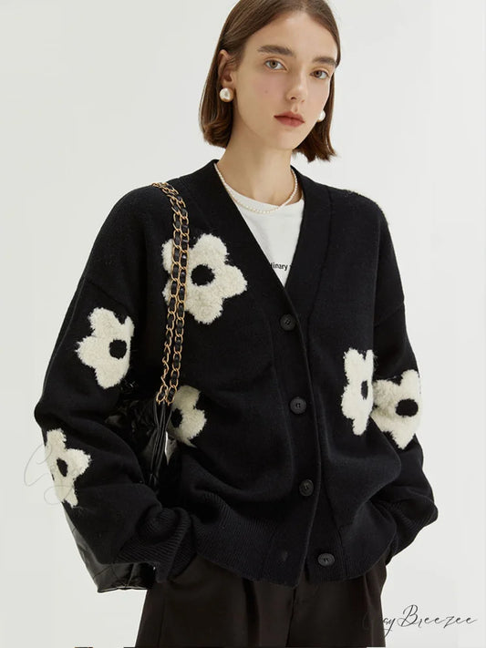 Floral Charming Cardigan Black / XS