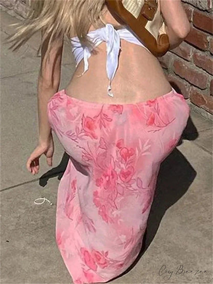 Floral Chiffon Low Waist Casual Retro Skirt skirt-250126
