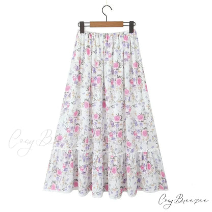 Floral Elastic Stylish Waist Maxi Skirt