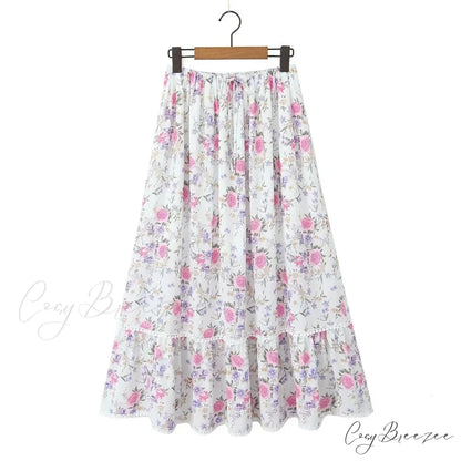 Floral Elastic Stylish Waist Maxi Skirt