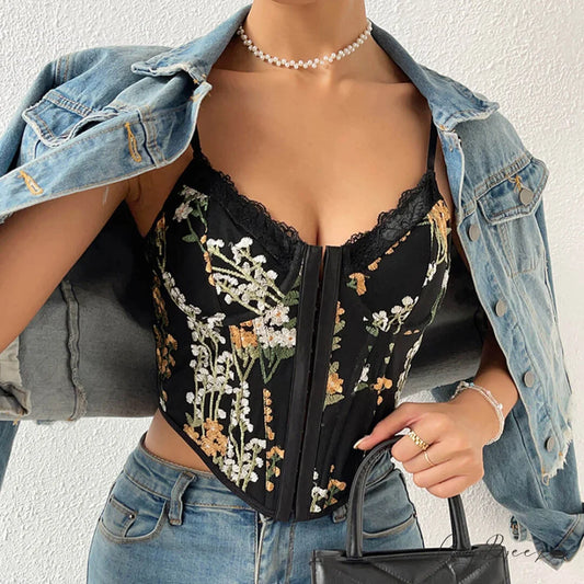 Floral Embellished Graceful Strap Mini Dress S / Black