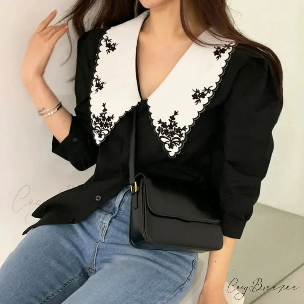 Floral Embroidery Half Sleeve White Vintage Crop Top blouse-250126