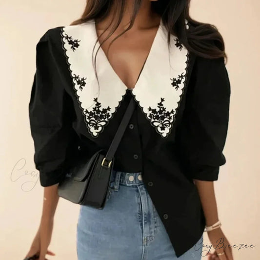 Floral Embroidery Half Sleeve White Vintage Crop Top blouse-250126