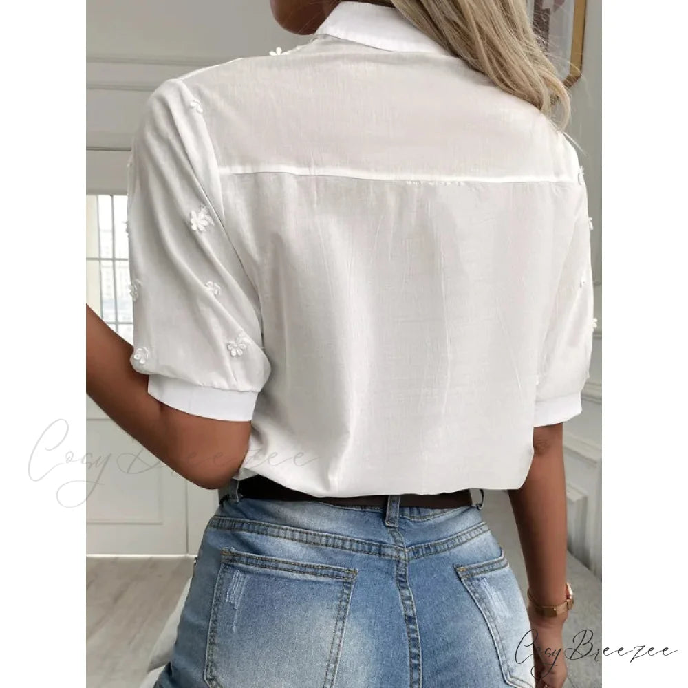 Floral Embroidery Lace Hollow V-neck Crop Top blouse-250126
