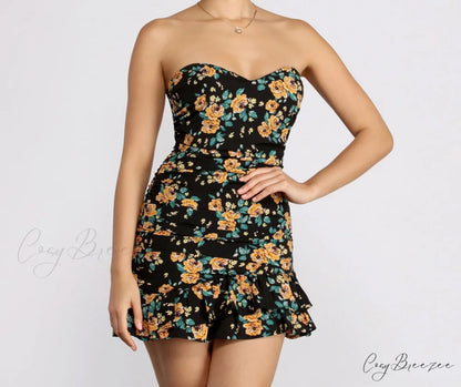 Floral Feels Stylish Ruffle Mini Dress BLACK / S