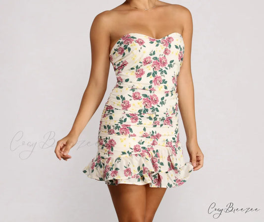Floral Feels Stylish Ruffle Mini Dress IVORY / S