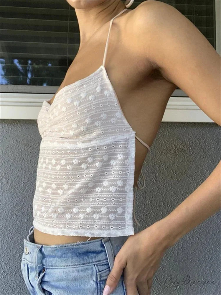 Floral Halter Backless Y2K Fairycore Crop Tank Top croptop-250126