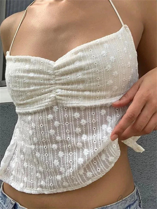 Floral Halter Backless Y2K Fairycore Crop Tank Top WHITE / S croptop-250126