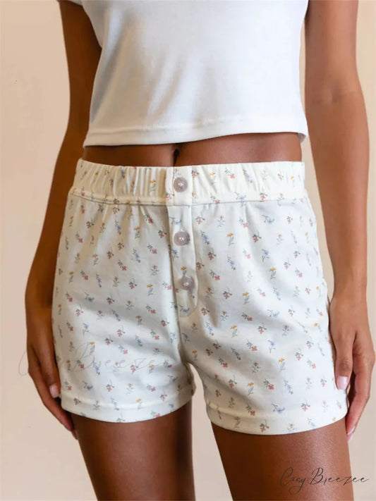 Floral High Elastic Waist Shorts PURPLE / S short-250223