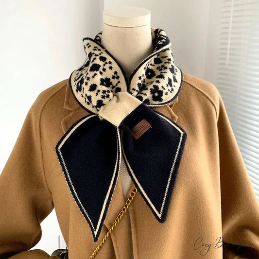 Floral Knit Cashmere Winter Scarf black scarf-241228