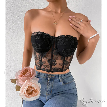 Floral Lace Backless Short Y2K Sexy Crop Top croptop-250126