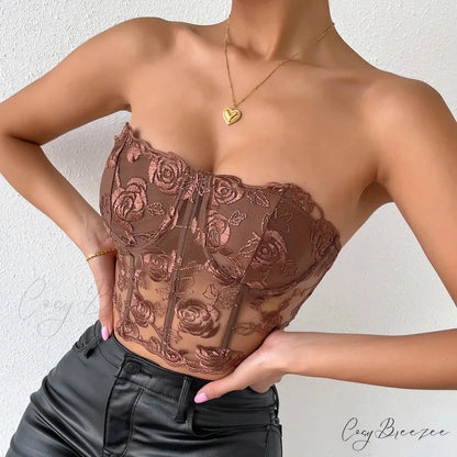 Floral Lace Backless Short Y2K Sexy Crop Top croptop-250126