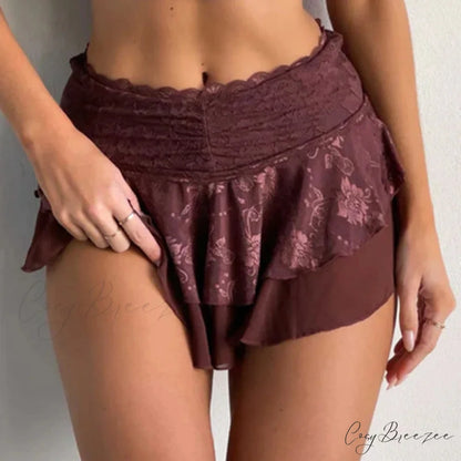 Floral Lace Festival Rave Skirt Brown / S skirts-250223