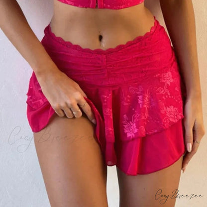 Floral Lace Festival Rave Skirt Red / S skirts-250223