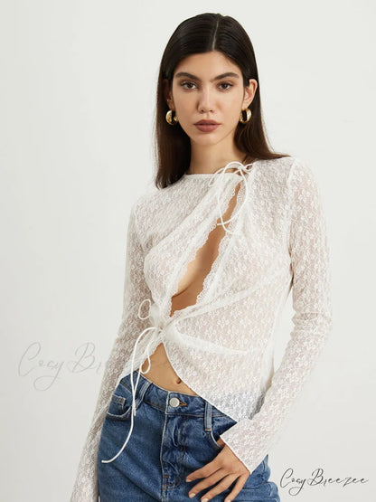 Floral Lace Graceful Tied Blouse