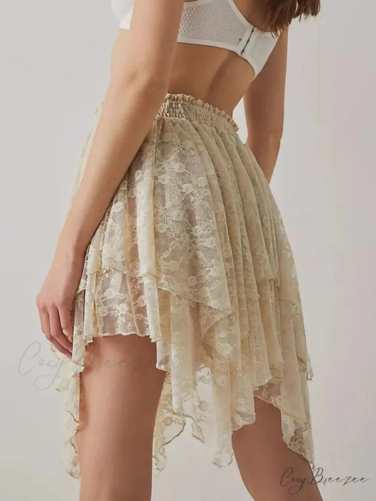 Floral Lace Irregular Hem Skirt skirts-250223