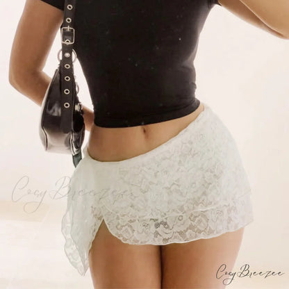 Floral Lace Irregular Mini Skirt skirts-250223