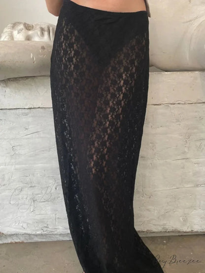 Floral Lace Low Waist Maxi Skirt skirts-250223