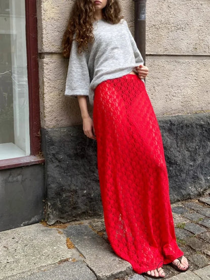 Floral Lace Low Waist Maxi Skirt skirts-250223
