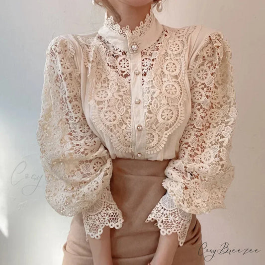 Floral Lace Patchwork Petal Sleeve Blouse blouse-250223