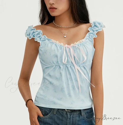Floral Lace Patchwork Sleeveless Slim Fit Club Crop Vest croptop-250126
