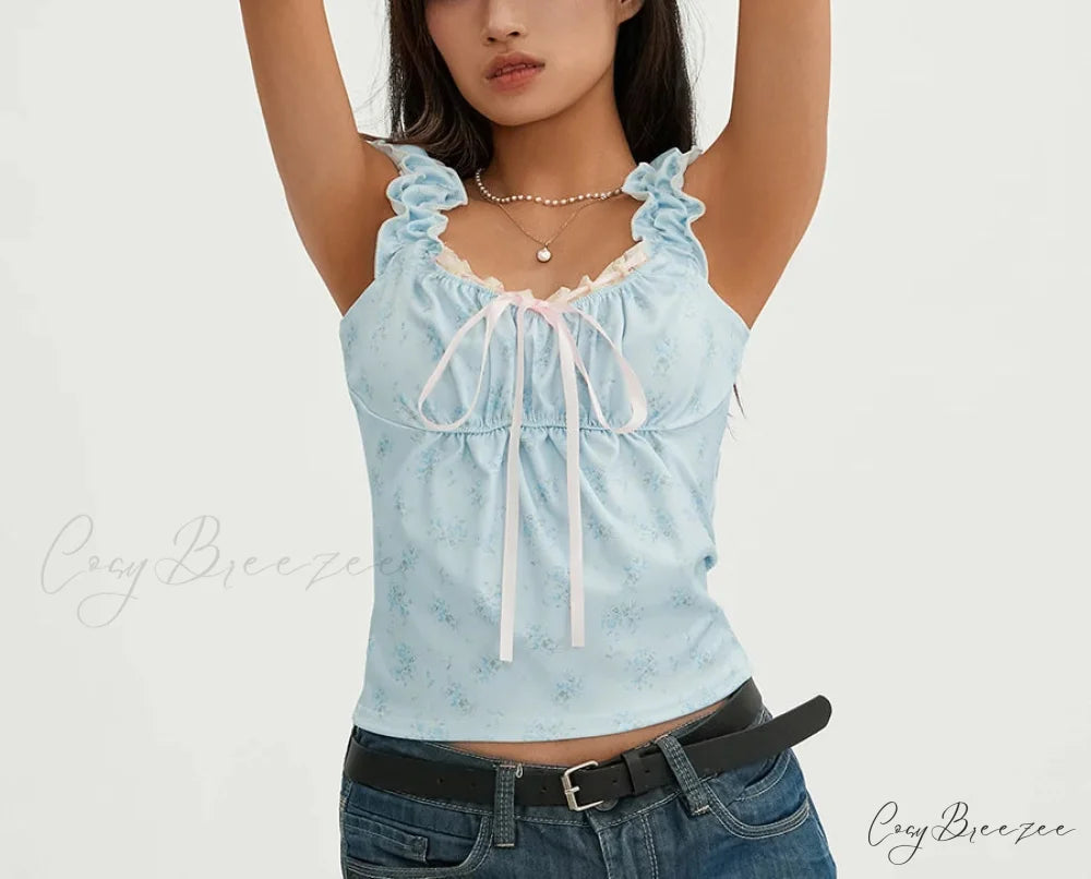 Floral Lace Patchwork Sleeveless Slim Fit Club Crop Vest croptop-250126