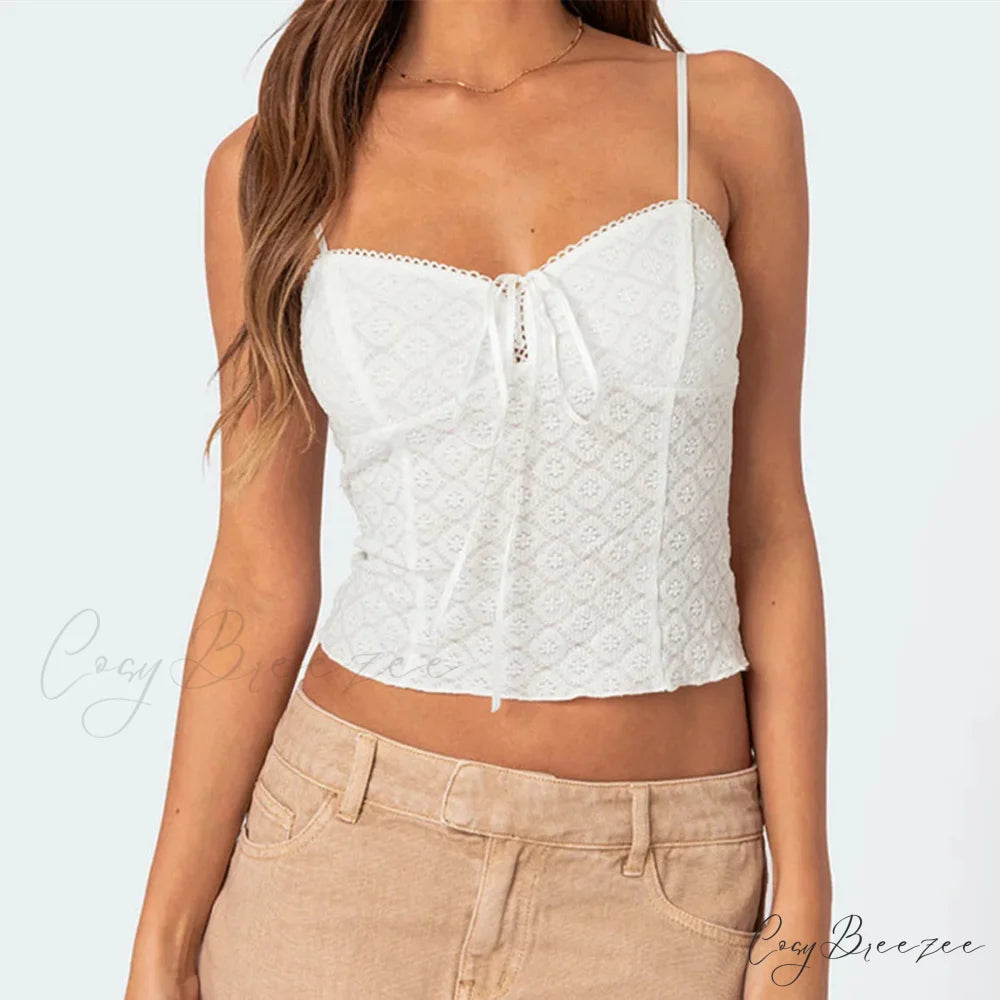 Floral Lace Spaghetti Crop Top WHITE / S croptop-250223