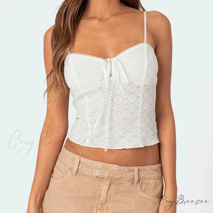 Floral Lace Spaghetti Crop Top WHITE / S croptop-250223