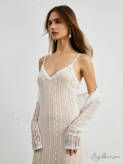 Floral Lace Textured Bolero Modern Two Piece Long Dress