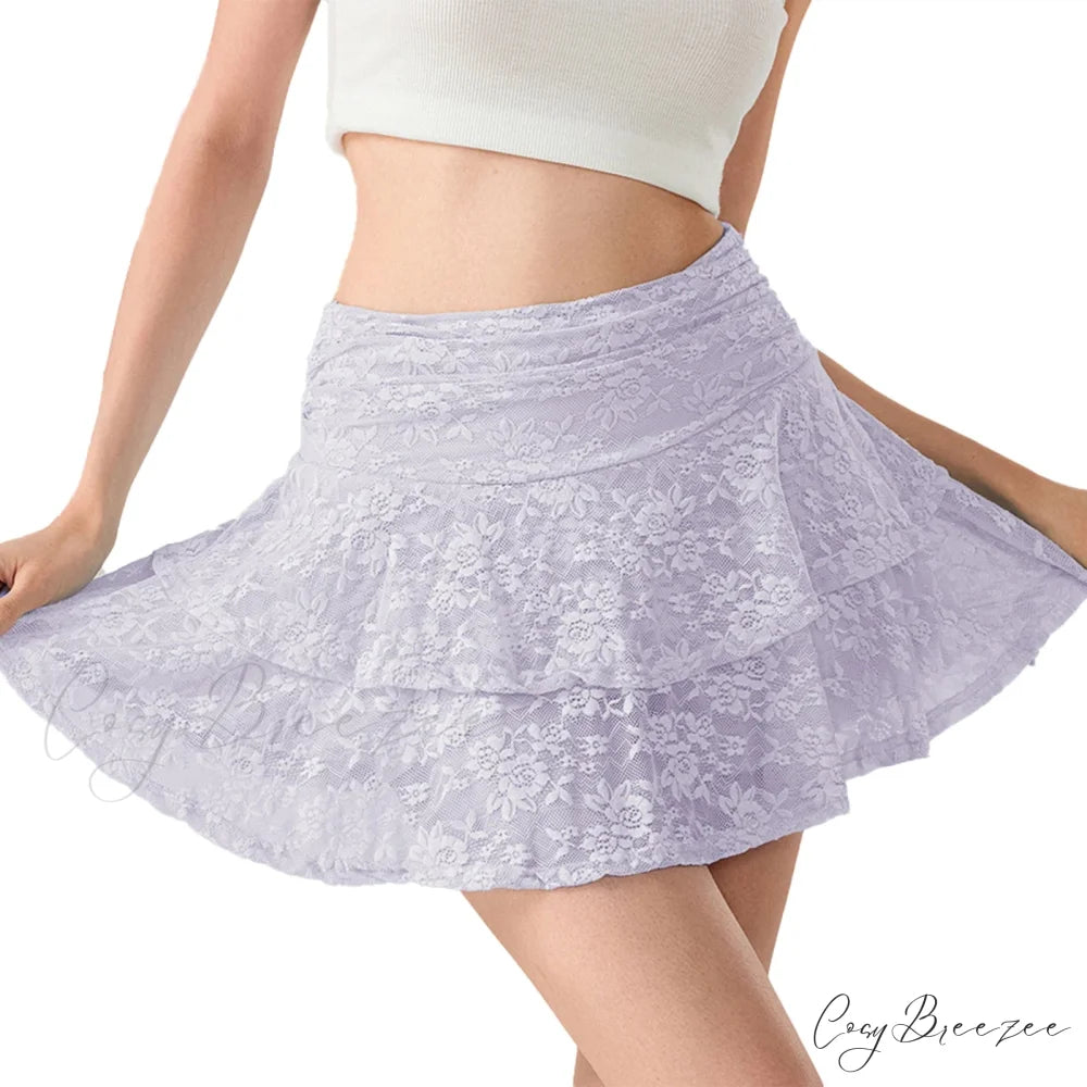 Floral Lace Tiered Flounce Skirt PURPLE / S skirts-250223