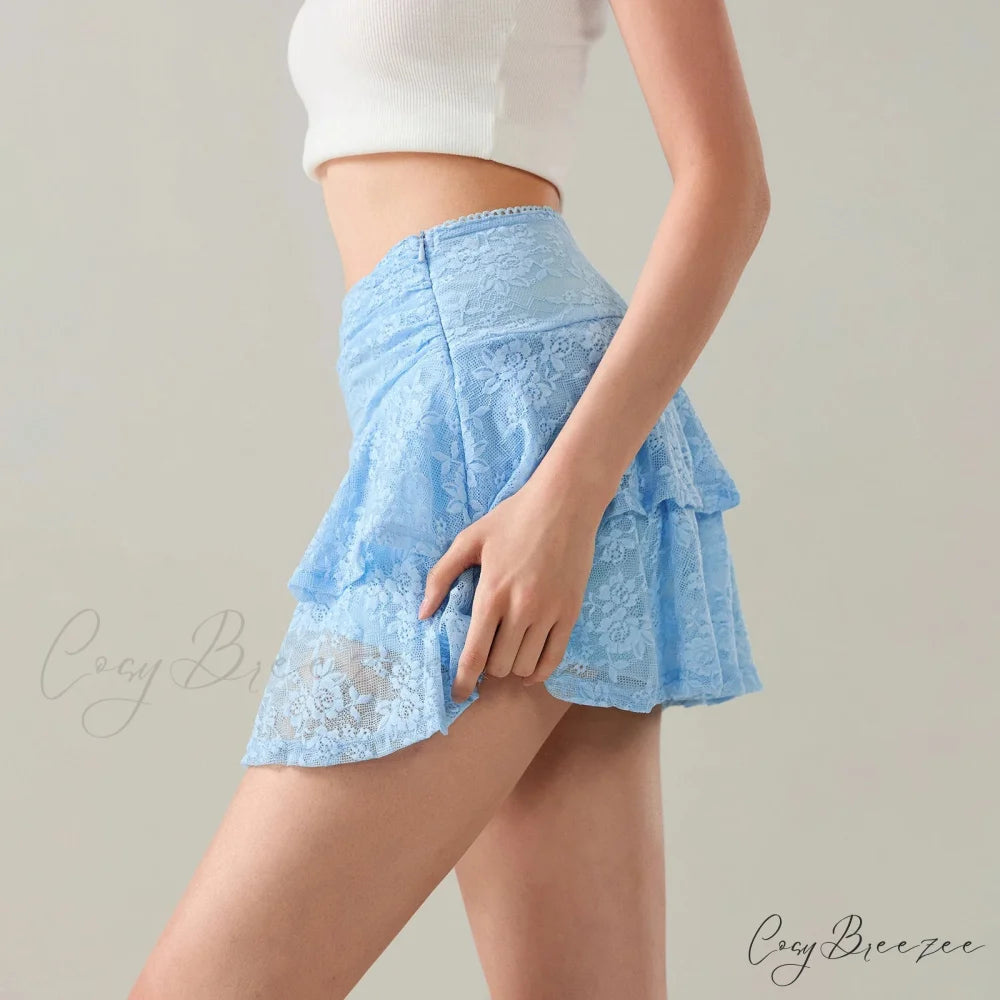 Floral Lace Tiered Flounce Skirt skirts-250223