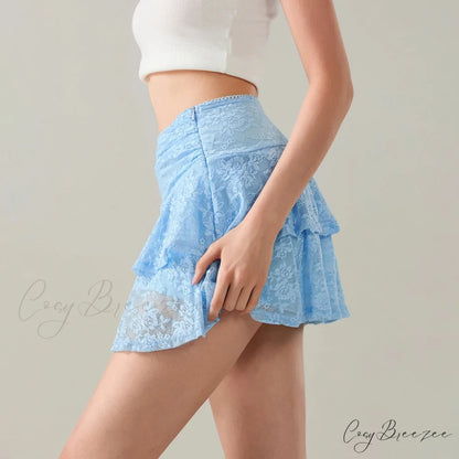 Floral Lace Tiered Flounce Skirt skirts-250223